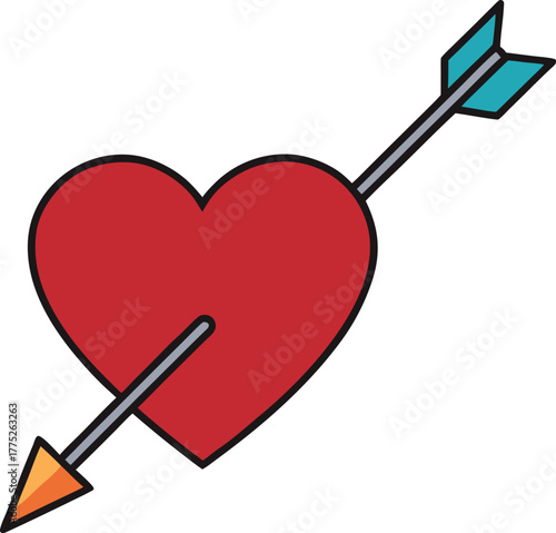 Red heart pierced by arrow vector icon love romance vector illustration EPS file download.
