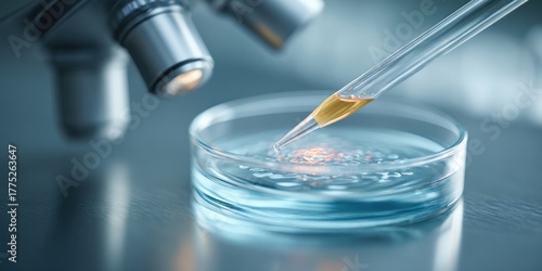 Microscopic analysis of liquid samples in laboratory science environment precision viewpoint research concept