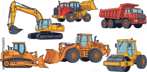 Yellow bulldozer excavator isolated on white background