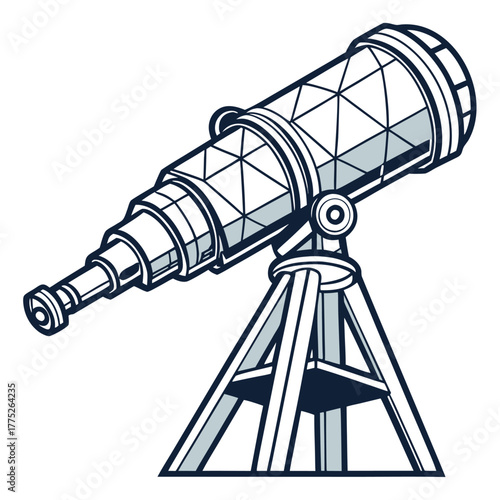 A stylized illustration of a vintage telescope on a tripod ready for stargazing and scientific exploration telescope on a blue background