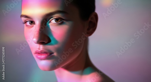 Wallpaper Mural Close-up portrait of woman with rainbow light Torontodigital.ca