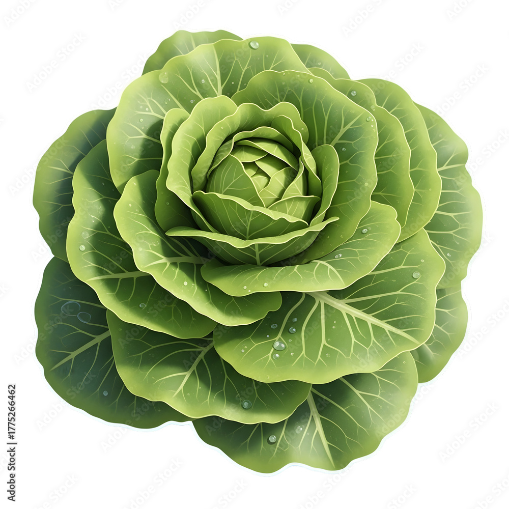 Fototapeta premium Fresh Green Romaine Lettuce Head - Crisp, Vibrant Leaves Close-Up