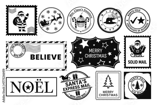 Black and White Christmas Stamp Set with North Pole Designs