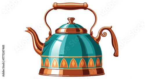 Elegant teal and copper kettle illustration on white background, perfect for kitchen decor or website assets