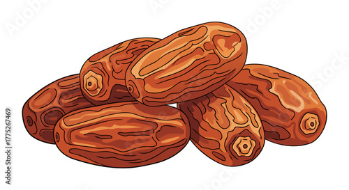 A pile of sweet, oval-shaped dates, a healthy and delicious dried fruit rich in natural sugars and nutrients