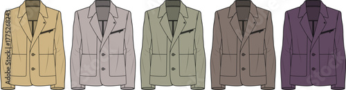 Five Color Options for a Stylish Men's Jacket Fashion Design and Apparel Illustration