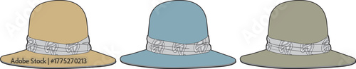 Colorful Vector Illustrations of Elegant Hats for Fashion Design, Vintage Style, Accessory