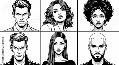 Diverse Line Art Portraits A Collection of People Illustrations in Black and White