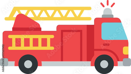Red fire truck ladder vehicle flat icon
