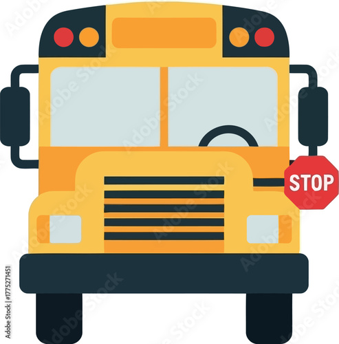 Yellow school bus front view flat icon