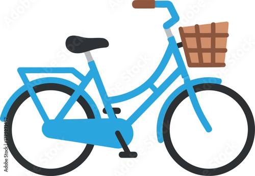 Blue retro bicycle with wicker basket