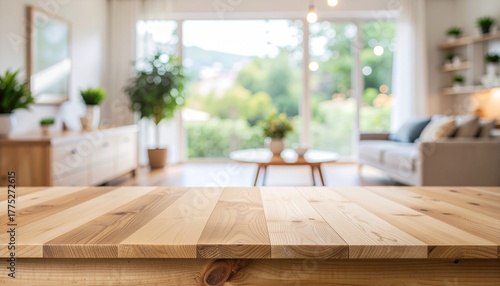 Modern empty dining room interior with wooden floor, table, and chairs