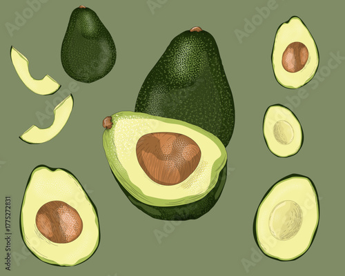 Avocado isolated sliced and whole healthy fats of the keto diet