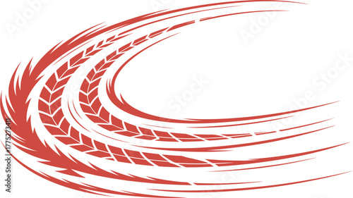 Red tire track trace graphic with abstract motion blur effect