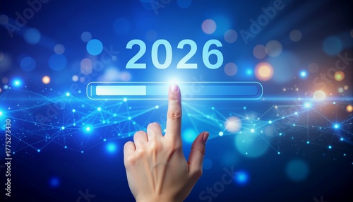 Finger pushing a digital button on a touchscreen interface to select a business solution 2026 loading