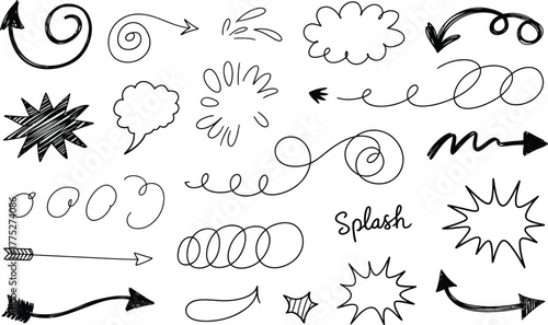 Hand drawn doodle arrow and speech bubble collection, creative elements