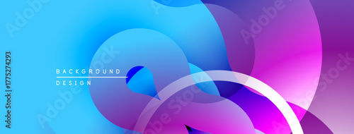 Fluid shapes blend vibrant blues, purples, pinks. Modern design creates dynamic visual experience. Smooth gradients offer depth.