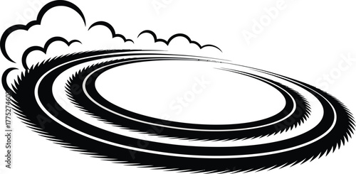 Swirling vortex with stylized clouds, dynamic motion graphic element