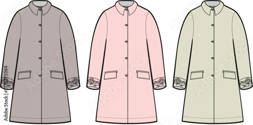 Three Elegant Women's Coats in Different Colors A Fashion Illustration for Style and Design Concepts