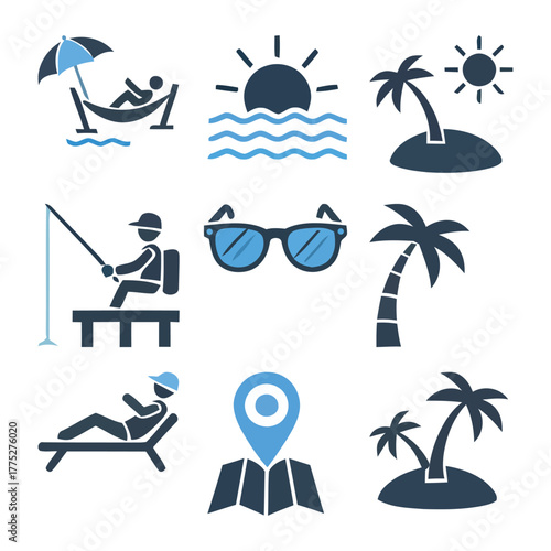 Collection of summer vacation and travel icons