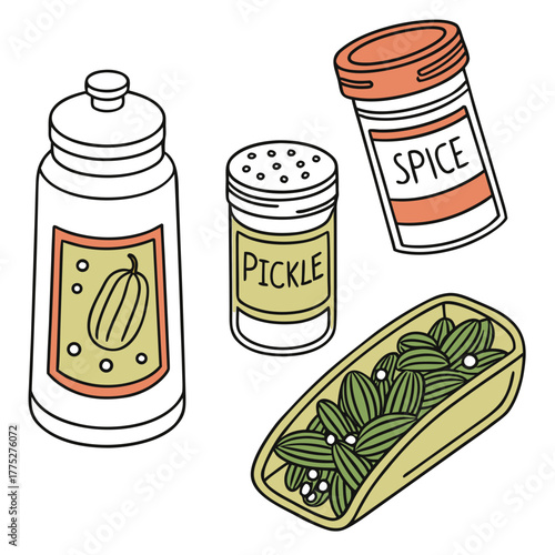 Hand drawn style pickle jars isolated on white