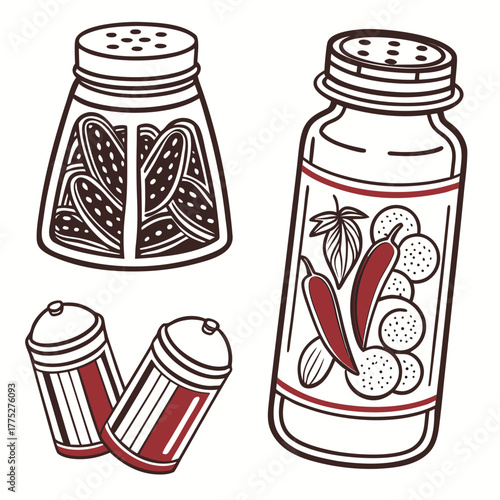 Hand drawn style spice jars isolated on white