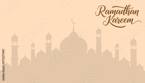 Ramadhan Kareem Vector Illustration Background with Mosque Silhouettes Design