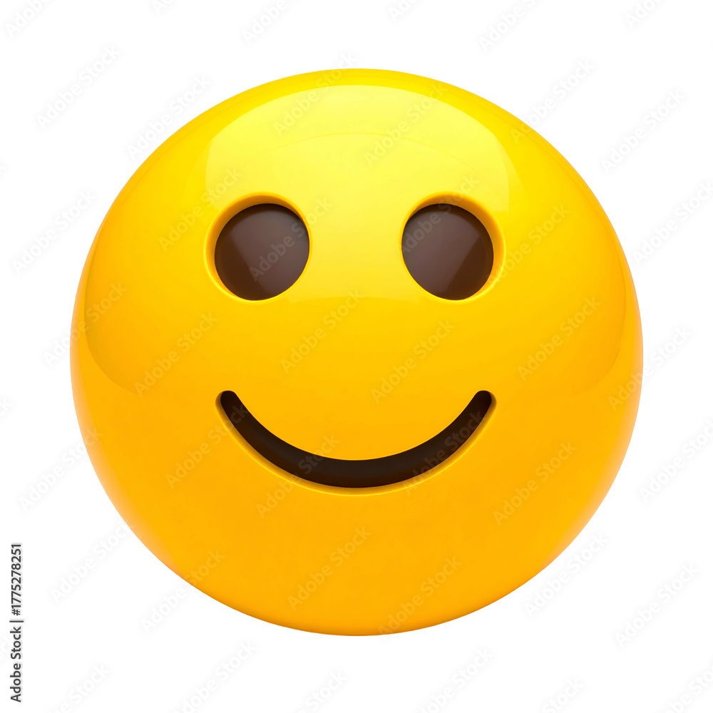 Fototapeta premium A glossy yellow 3D emoji with smiling face against a black background