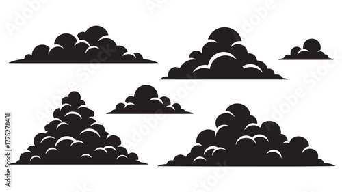 Collection of black bush silhouettes for design projects on transparent background