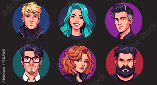 Collection of Diverse Avatar Portraits Round Profile Icons for Social Media and Profile Design