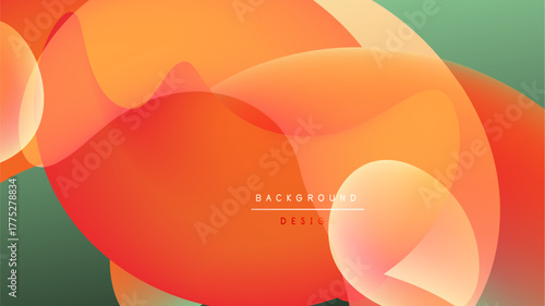 Abstract orange, yellow shapes overlap black background. Gradient colors create modern design, smooth transitions visible.