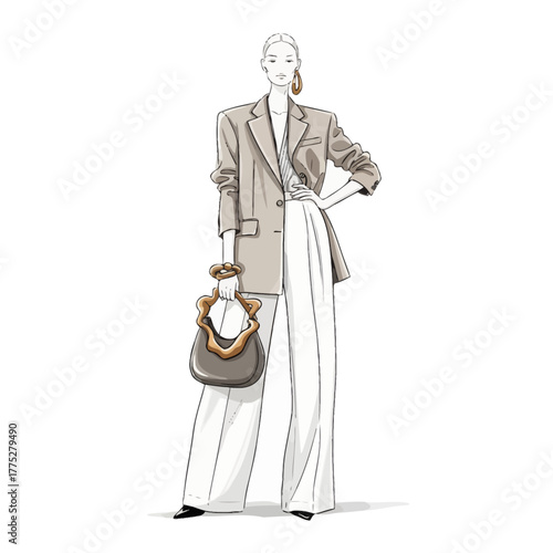 Fashion Modeling Illustration with White Clean Background