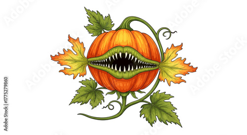 Scary Pumpkin Monster Halloween Vector