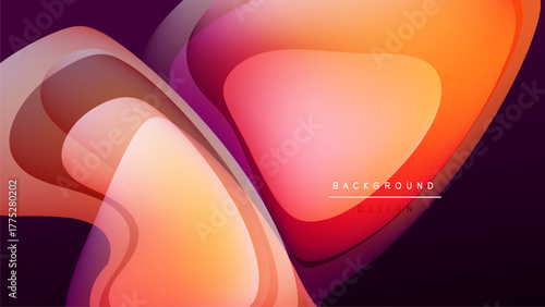 Abstract fluid shapes blend, creating vibrant orange, pink hues against dark backdrop. Modern design element for backgrounds.