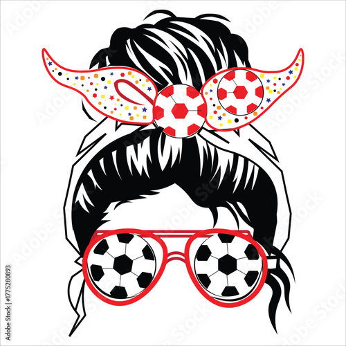Soccer Fan Girl Hair and Glasses Design
