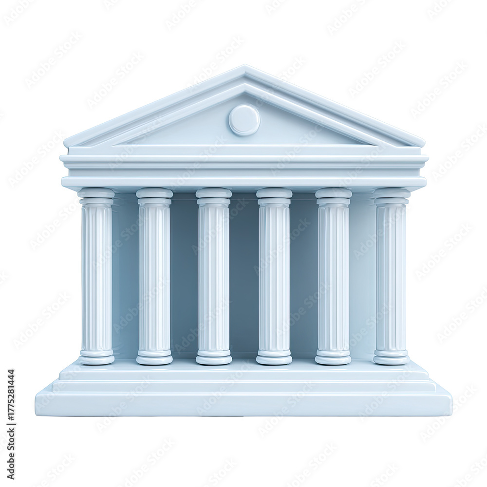Obraz premium A light-blue, miniature model of a classical temple, featuring six ionic columns, a pediment, and a circular detail atop