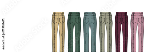 Collection of colorful plaid trousers for women, showcasing various hues of green, burgundy, and pink