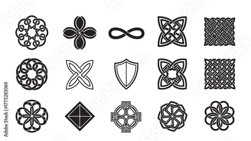 Intricate celtic knotwork designs and shapes on transparent background silhouette