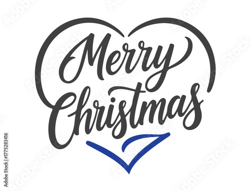 Modern Merry Christmas in calligraphy Sode heart style silhouette white background.