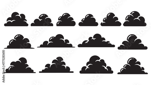 Collection of cartoon bush shapes ideal for game design on transparent background silhouette