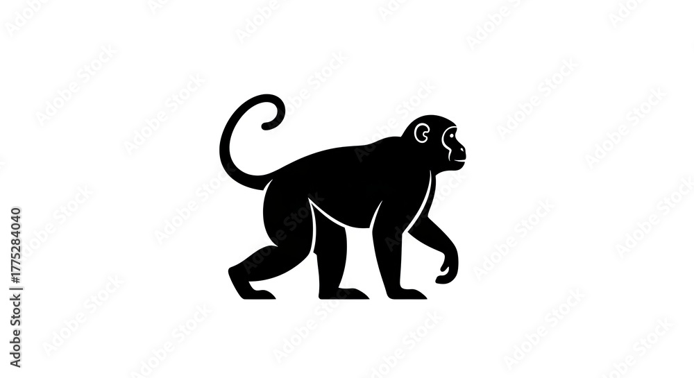 Fototapeta premium Monkey silhouette walking isolated