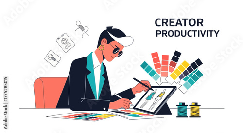 A Fashion Designer Working On Contemporary Designs Using Digital Tools and Modern Color Palettes