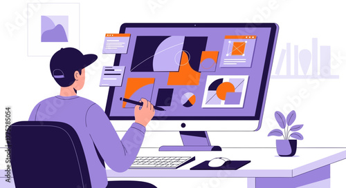 A Creative Designer at Work Crafting Digital Art for Modern Applications and Projects