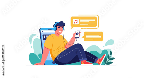 A Person Listens To Music On Headphones With A Phone, Enjoying Entertainment