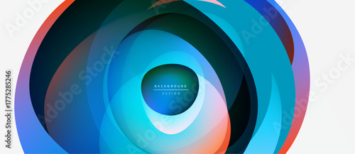 Abstract circular layers create dynamic visual effect. Blue, teal, orange hues blend, forming modern backdrop. Center text reads background design.