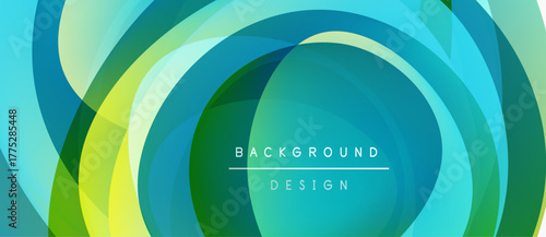 Abstract layered shapes create vibrant, flowing background. Colors blendgreens, blues, yellowsforming dynamic visual effect. Text reads background design.