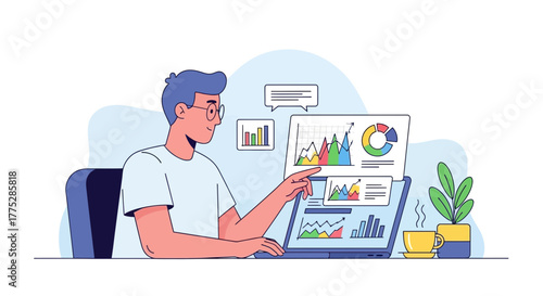 Analyzing Data And Charts On Laptop Screen To Manage And Improve Business Strategies