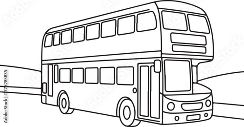 Black and White Tour Bus Outline on Wavy Road Vector Illustration