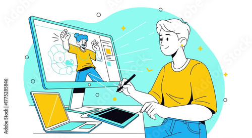 Animator Crafting Animated Characters and Scenes on Computer Digital Tablet
