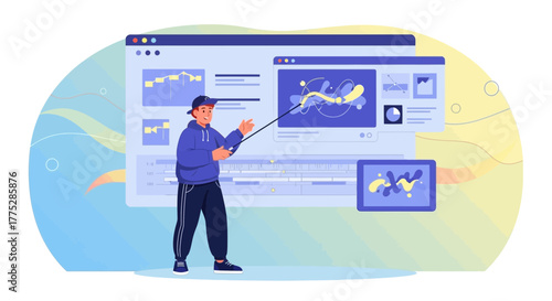 Animator Explaining Creative Digital Software Tools For Dynamic Visuals Presentation